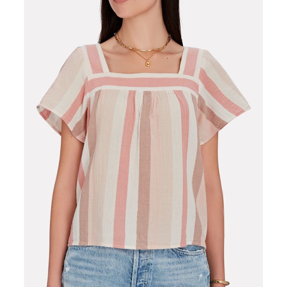 Rails Savon Stripe Popover Top Pink White Sz S